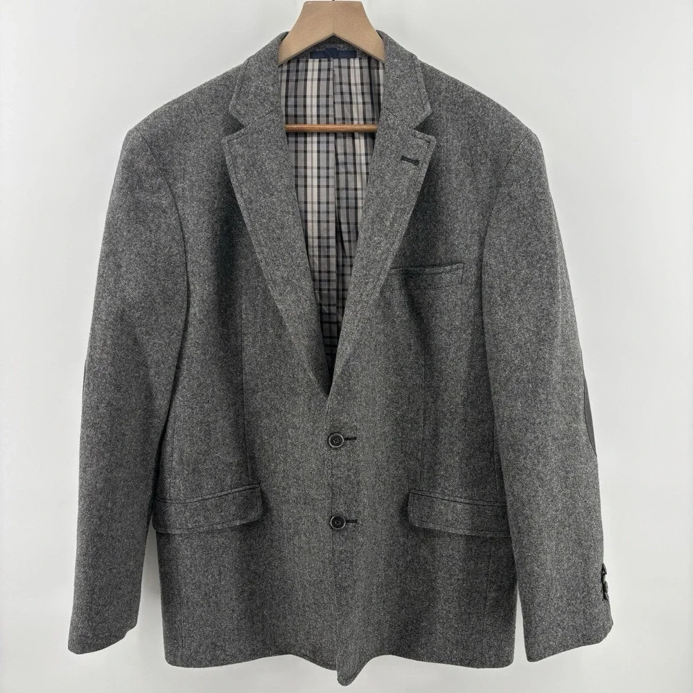 Jos A Bank 1905 Tweed Elbow Patches Sport Coat Mens 44R Gray Blazer Jacket Wool
